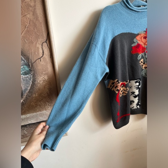 Krizia MAGLIA Wool-Cashmere-Angora embroidered bunch of flowers with dog - Picture 10 of 14